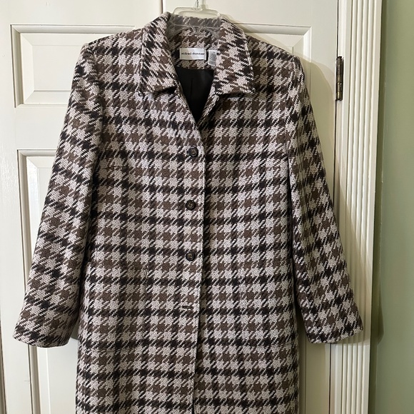 Alfred Dunner Houndstooth Wool Coat | Women's Size 16 | Brown, Tan, & Cream - Picture 1 of 2